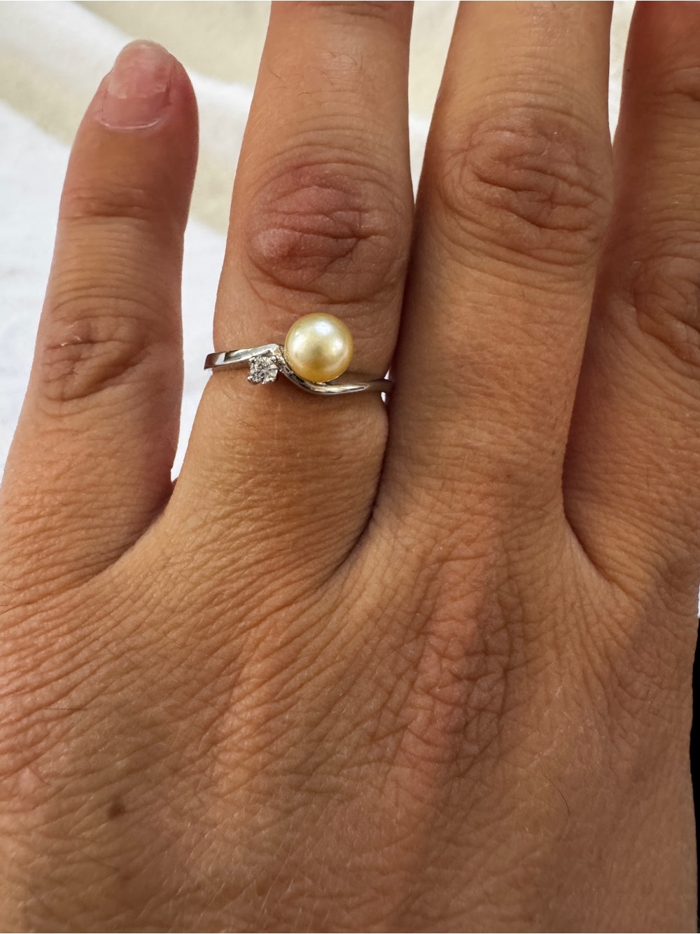 Vintage Silver Pearl and Diamond-Accent Ring